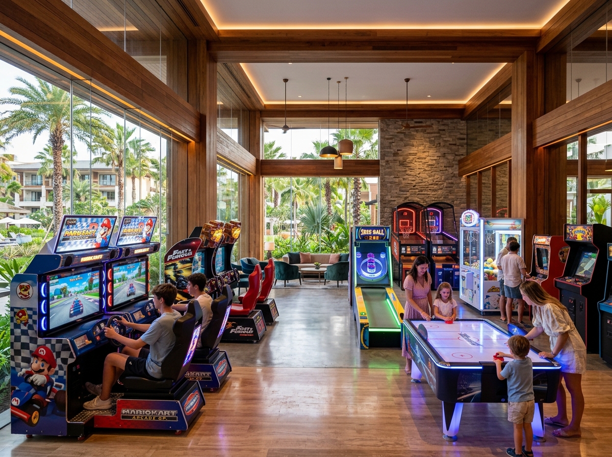 Luxury resort and hotel family entertainment arcade pavilion